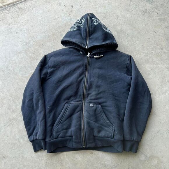 armani Exchange y2k Zip up Hoodie w wings Grunge Emo Mens size XS / S Sherpa lin - Picture 1 of 2